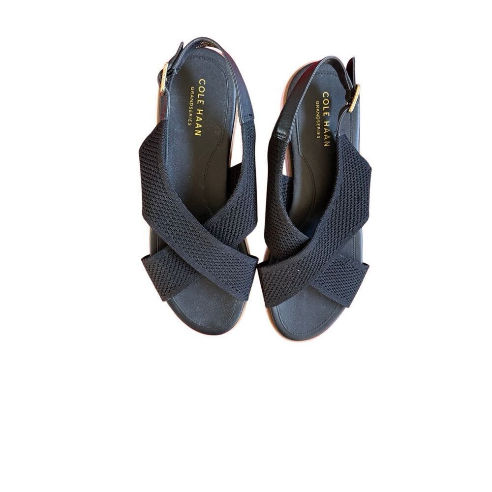 Cole Haan Womens Black Mikaela Stitchlite Sesame Knit Flat Slingback Sandals 8.5